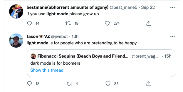 Tweets saying light moders are immature and unhappy