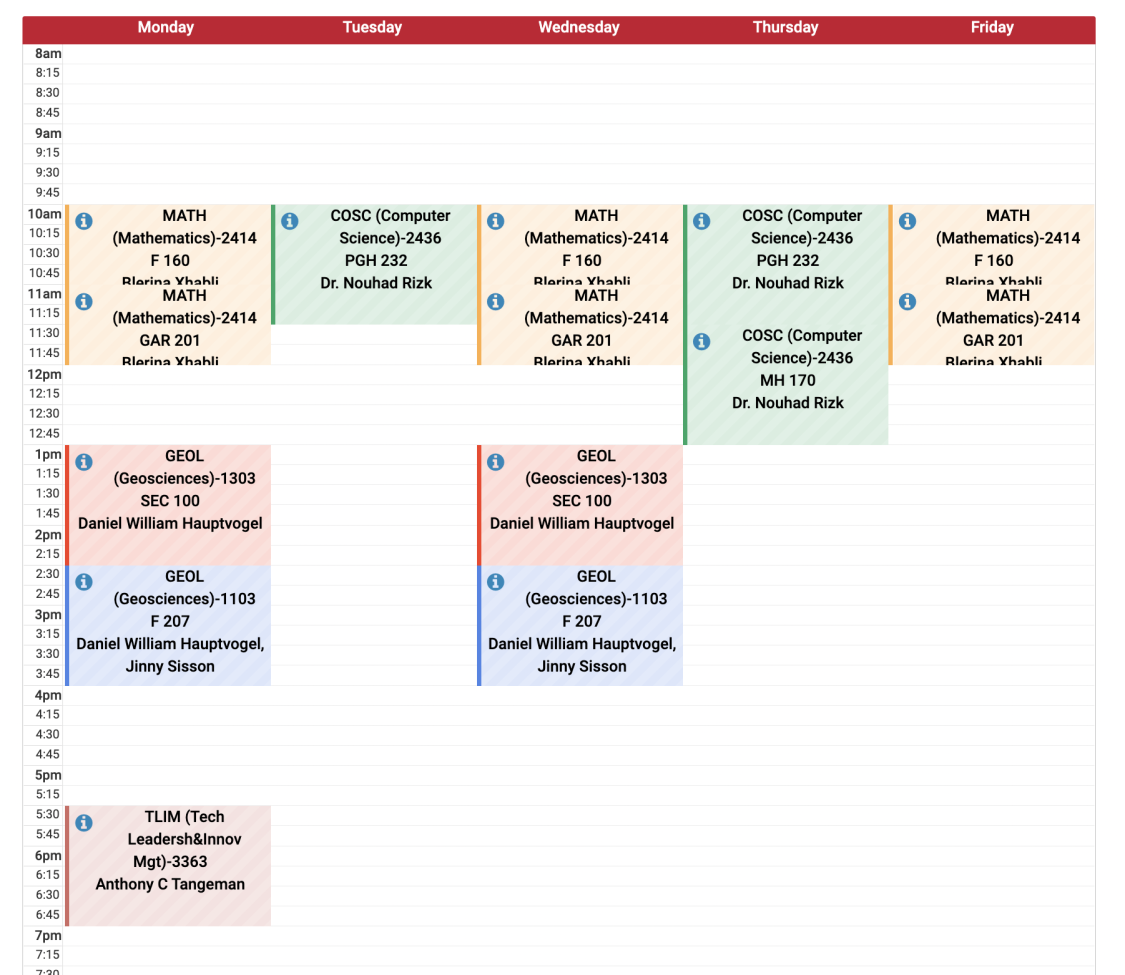 My class schedule