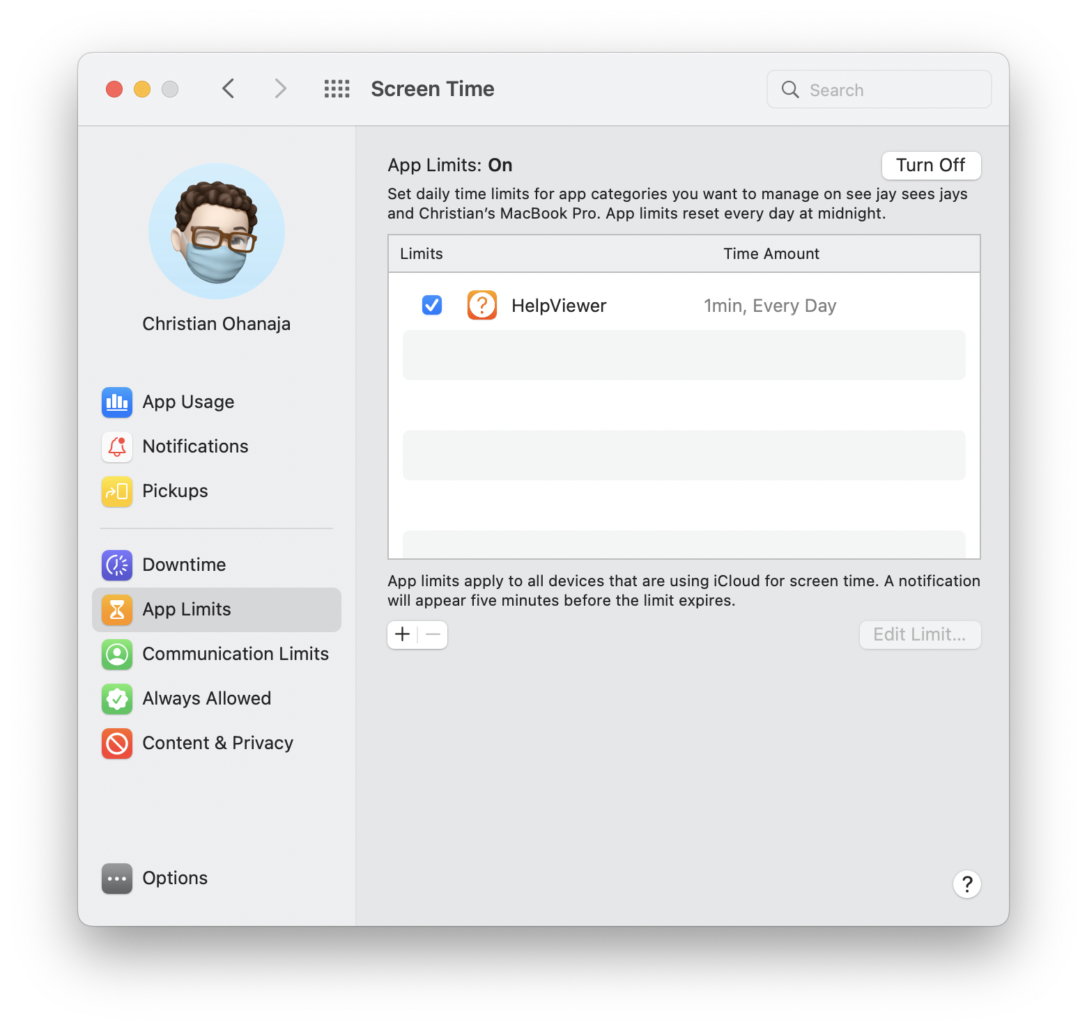 Add an App Limit to HelpViewer