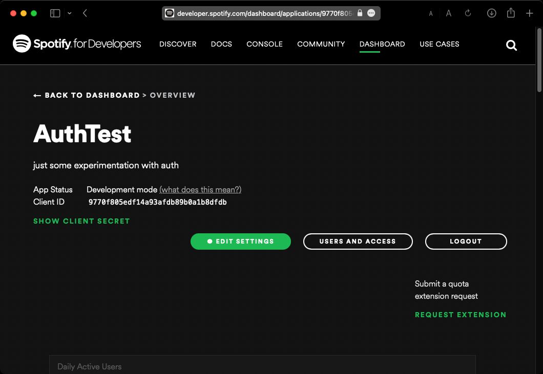 AuthTest App Properties Page