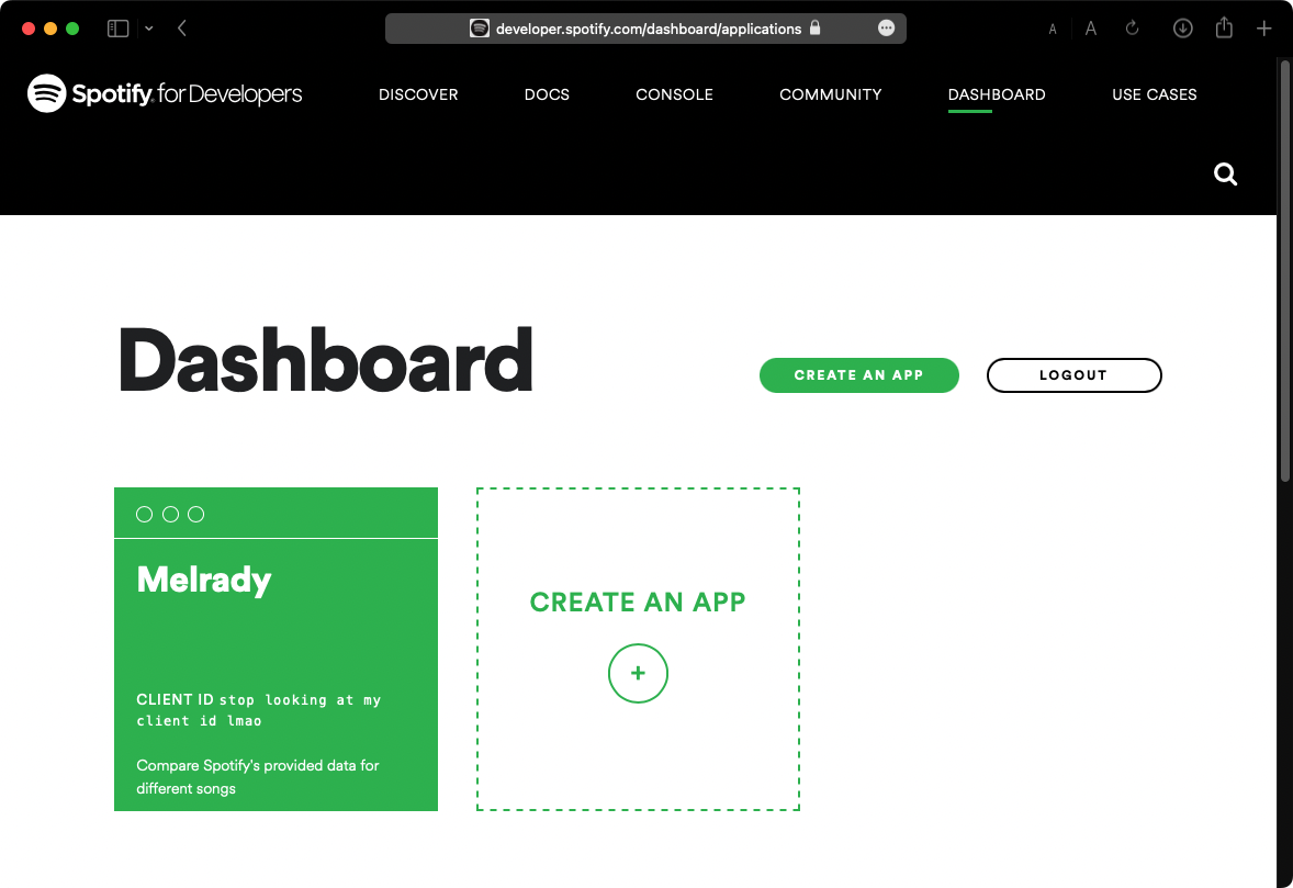Spotify For Developers Dashboard
